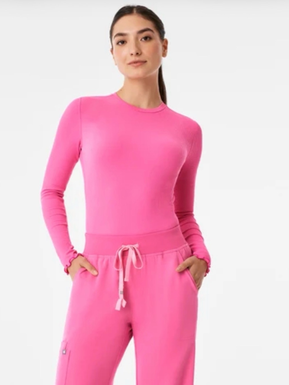 Figs Lacey longsleeve underscrub xxs in dark fing pink